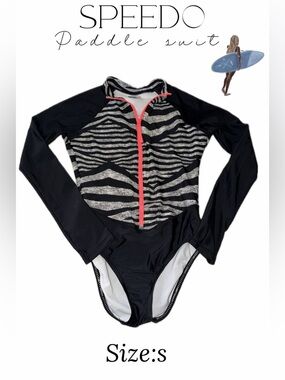 Speedo Black & Gray Long Sleeve Front-Zip One-Piece with Coral Zipper